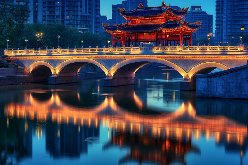 夜景桥建筑桥倒影在水面桥梁摄影城市景观户外摄影古建筑摄影,高清,摄影图,摄影图片,图片大全,摄影图免费下载